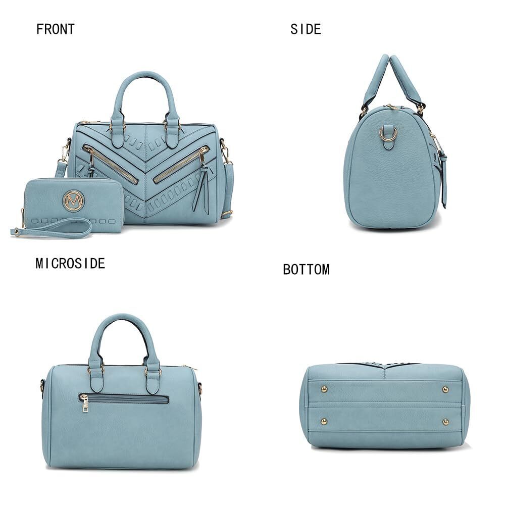 2207 Satchel Bag with Wallet, Vegan Leather Top Handle Shoulder Handbag - Picture 5 of 7
